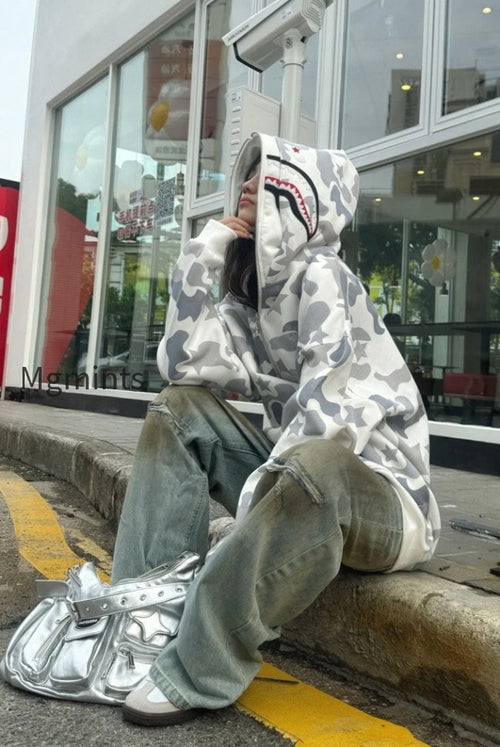 Double Hood Camo Embroidered Hoodie